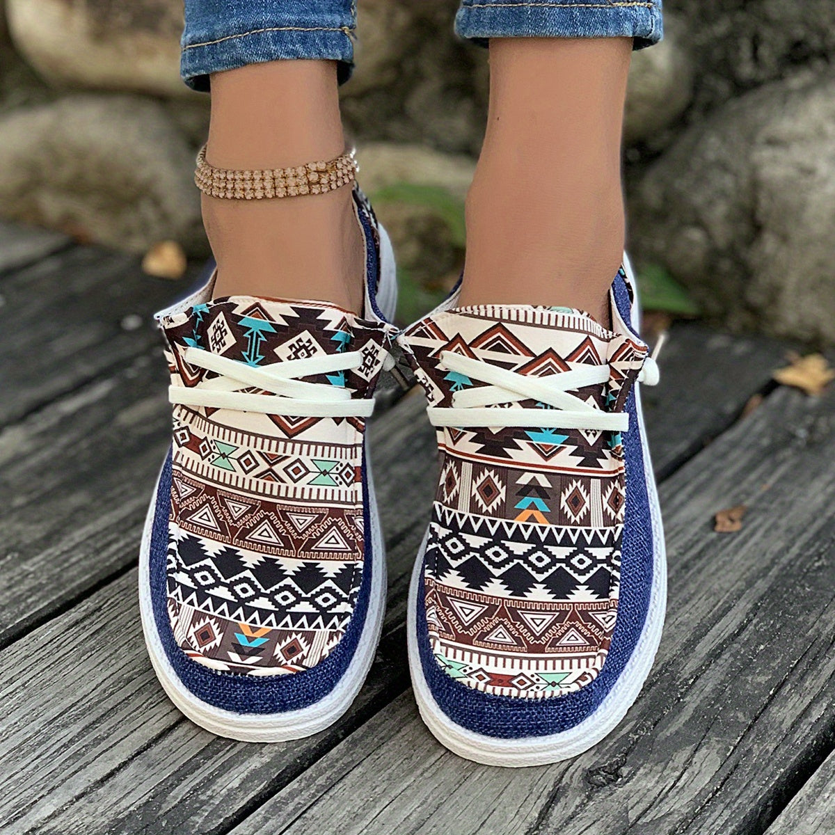 Tribal Pattern Canvas Shoes, Casual Low Top Sneakers