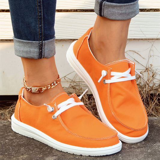 Orange Canvas Shoes, Low Top Lace Up Casual Shoes